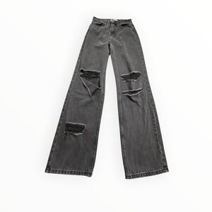 DOGMA Jeans‎ Womens 5 Black Wide Leg Distressed Ripped High Waist DG7118WB Denim